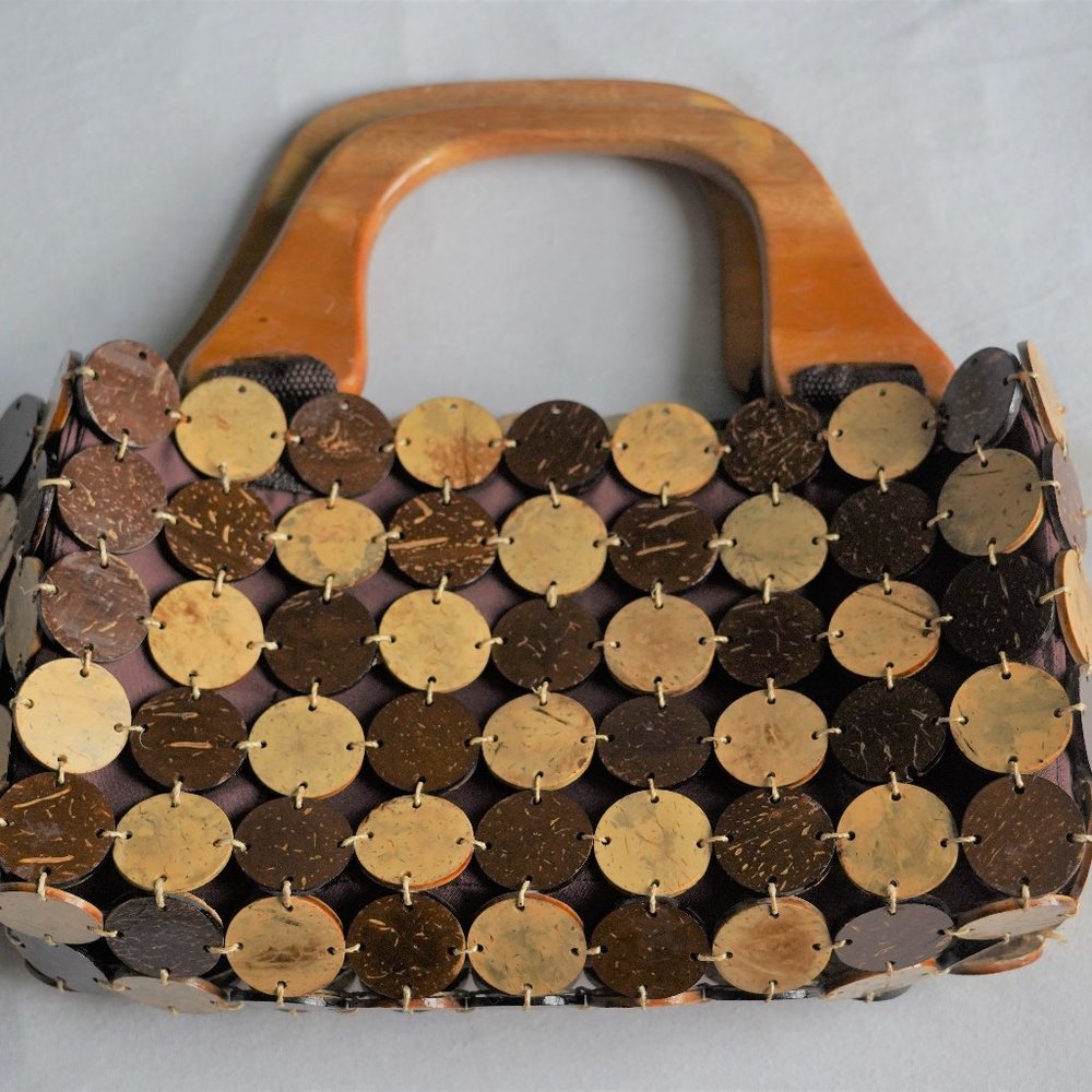 Bag with wooden coin body and wooden handles